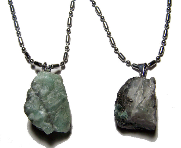 EMERALD ROUGH NATURAL MINERAL STONE STAINLESS STEEL BALL CHAIN NECKLACE