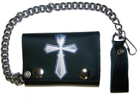 CELTIC CROSS TRIFOLD LEATHER WALLET WITH CHAIN