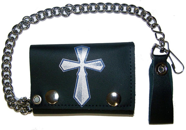 CELTIC CROSS TRIFOLD LEATHER WALLET WITH CHAIN