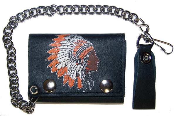 INDIAN CHIEF TRIFOLD LEATHER WALLET WITH CHAIN