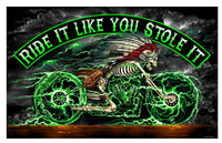 INDIAN SKELETON RIDE IT LIKE YOU STOLE IT BIKER DELUXE (3ft X 5ft) FLAG