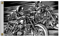 RACING SKELETONS ON MOTORCYLE (3ft X 5ft) DELUXE BIKER FLAG