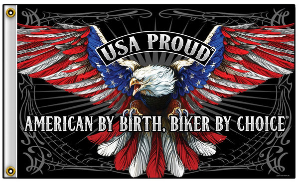 USA PROUD EAGLE AMERICAN BY BIRTH BIKER DELUXE (3ft X 5ft) BIKER FLAG