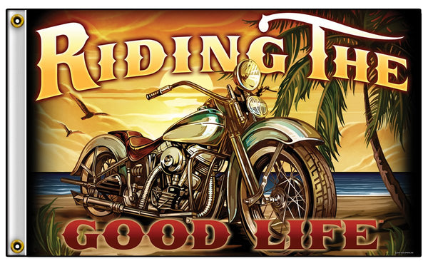 RIDING THE GOOD LIFE MOTORCYCLE BIKER DELUXE (3ft X 5ft) BIKER FLAG