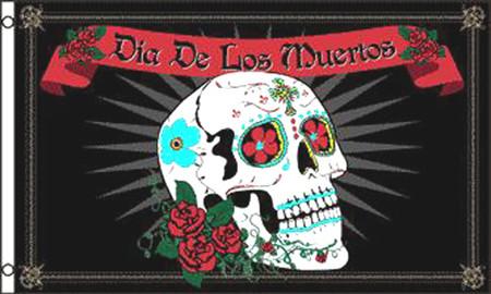 DAY OF THE DEAD SKULL ROSES  (3ft X 5ft) FLAG