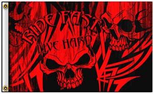 RIDE FAST LIVE HARD SKULL DELUXE (3ft X 5ft) BIKER FLAG