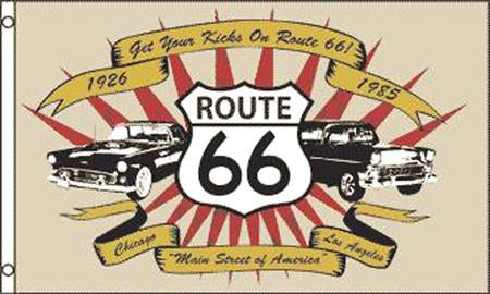 CLASSIC CARS ROUTE 66 (3ft X 5ft) FLAG