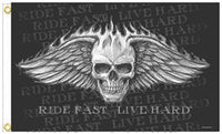 SKULL WINGS LIVE HARD DELUXE (3ft X 5ft) BIKER FLAG
