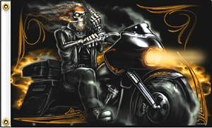 MIDDLE FINGER SKELETON MOTORCYLE DELUXE FLAG (3ft X 5ft)