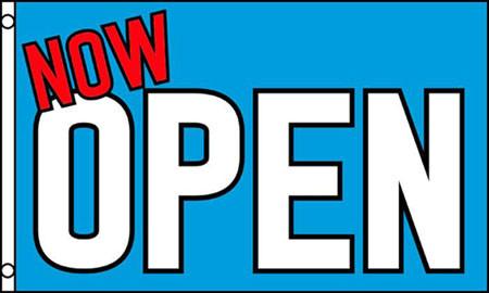 NOW OPEN BLUE (3ft X 5ft) FLAG