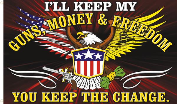 GUNS MONEY FREEDOM DELUXE (3ft X 5ft) FLAG