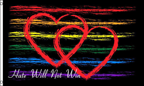 HATE WILL NOT WIN RAINBOW HEARTS (3ft X 5ft) FLAG