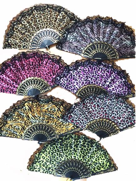 LACE CLOTH ANIMAL SKIN PRINT HAND FANS