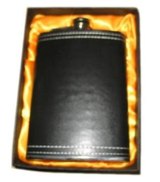 BLACK LEATHER WRAPPED 8 OZ FLASK