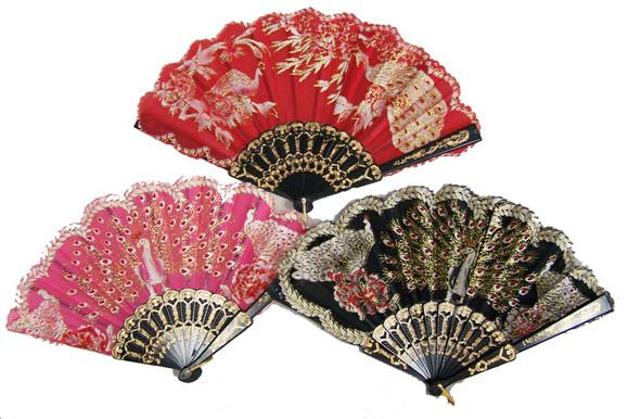 GLITTER PEACOCK HAND FANS