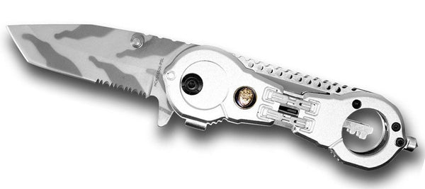 SILVER HANDCUFF HANDLE CAMO BLADE POCKET KNIFE