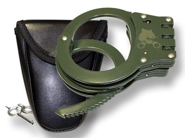 DELUXE HINGED GREEN POLICE HANDCUFFS