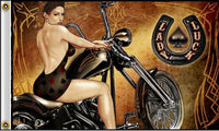 LADY LUCK GIRL ON MOTORCYCLE DELUXE (3ft X 5ft) BIKER FLAG