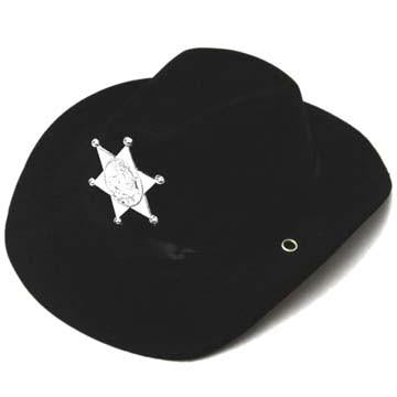 CHILDRENS BLACK FELT SHERIFF COWBOY HAT WITH BADGE