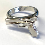 SILVER PISTOL METAL BIKER RING (sold by the piece)