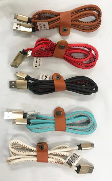 REAL LEATHER ASST COLORS MIRCO USB ANDROID CELL PHONE CHARGER CORD