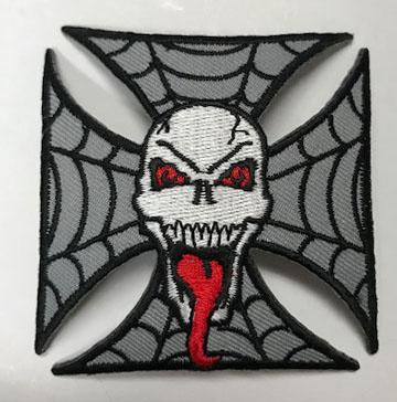 WEBBED IRON CROSS WITH SKULL W TONGUE 3 INCH PATCH