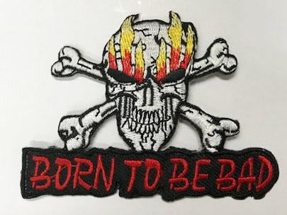 BORN TO BE BAD SKULL W FLAMES 3 INCH PATCH
