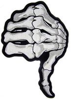 JUMBO SKELETON BONES HAND THUMBS DOWN  EMBROIDERED PATCH 11 INCH