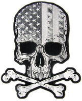 SKULL X BONES USA FLAG B & W  EMBROIDERED PATCH 4 INCH