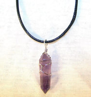 AMETHYST STONE WIRE WRAPPED BLACK ROPE NECKLACE