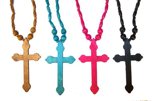 LARGE 5 INCH CROSS WOODEN NECKLACE
