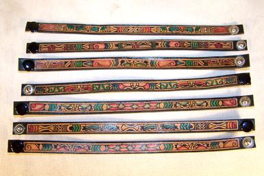 LEATHER PAINTED RETRO AZTEC SNAP ON BRACELETS