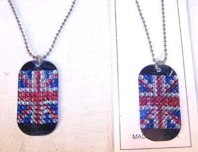 BRITISH DOG TAG CRYSTAL NECKLACE WITH JEWELS