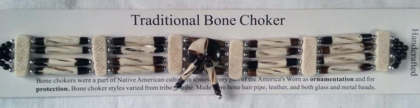 NATURAL FOUR ROW BONE CHOKER NECKLACE