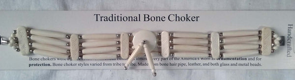 WHITE FOUR ROW BONE CHOKER NECKLACE