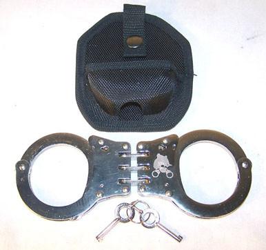 DELUXE HINGED SILVER CHROME POLICE HANDCUFFS