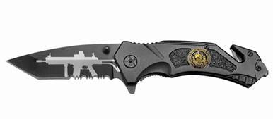 SPECIAL FORCES  WITH MACHINE GUN FOLDING LOCK BLADE KNIFE