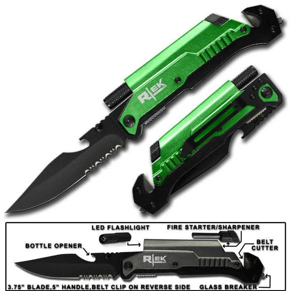 GREEN ( 5 IN 1 ) SURVIVAL FOLDING POCKET KNIFE