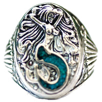 INLAYED MERMAID BIKER RING