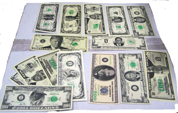 GRAB BAG OF 25 ASSORTED FAKE MONEY NOVELTY DOLLAR BILLS