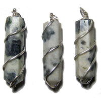 RAINBOW MOONSTONE COIL WRAPPED POINT STONE PENDANT