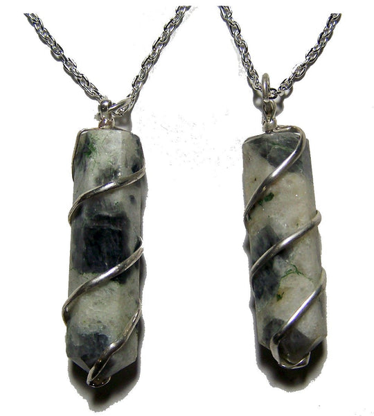 RAINBOW MOONSTONE COIL WRAPPED STONE 18 INCH SILVER CHIAN NECKLACE