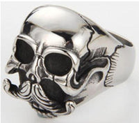 SKULL HEAD WITH MUSTACHE STAINLESS STEEL BIKER RING