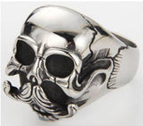 SKULL HEAD WITH MUSTACHE STAINLESS STEEL BIKER RING