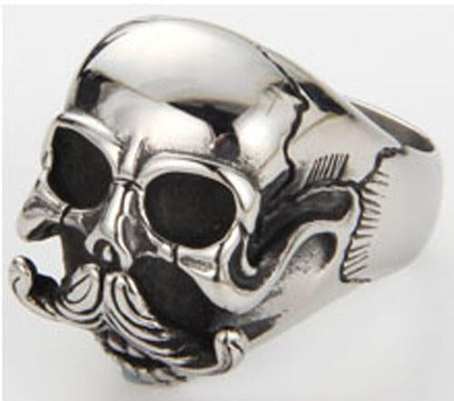 SKULL HEAD WITH MUSTACHE STAINLESS STEEL BIKER RING