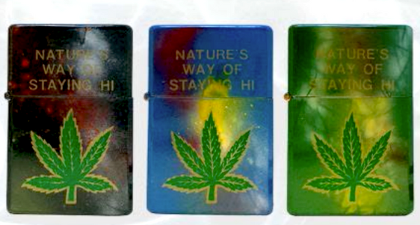 NATURES WAY MARIJUANA LEAF FLIP TOP OIL LIGHTER (Sold by the piece or  dozen)