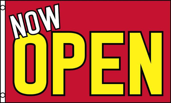 NOW OPEN RED YELLOW (3ft X 5ft) FLAG