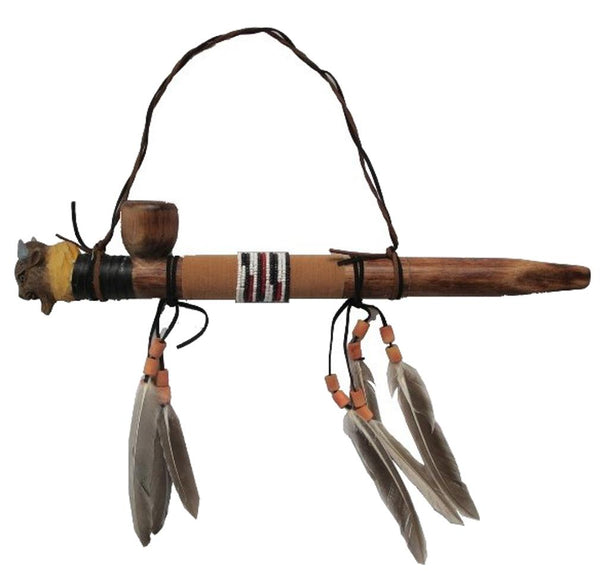BUFFALO HEAD WOODEN PEACE PIPE