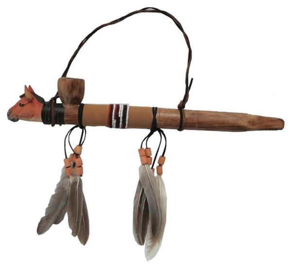 WILD HORSE HEAD WOODEN PEACE PIPE