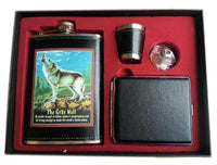 HOWLING WOLF FLASK SET W CIGARETTE CASE